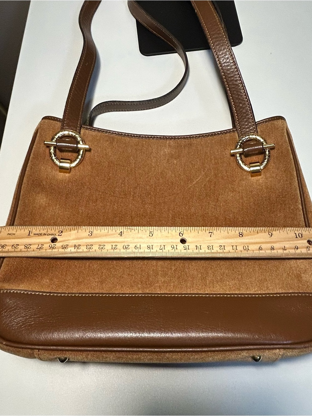 Nina Ricci Velvet Brown Tote Shoulder Bag Gold Hardware - Picture 12 of 14